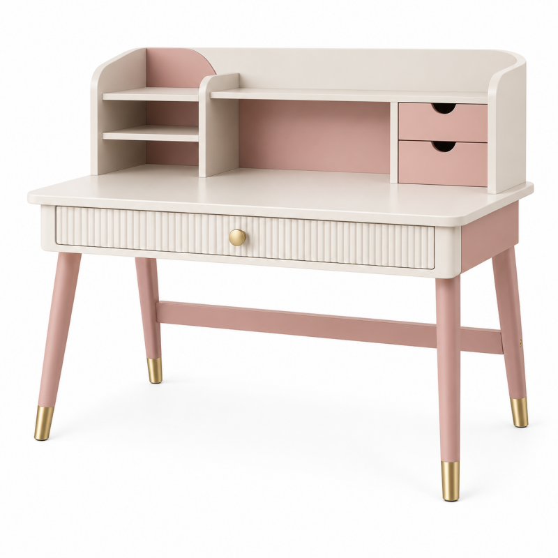 Biurko dziecięce 100 x 50 x 100 cm z płyty MDF kremowe/różowe z szufladami w stylu skandynawskim