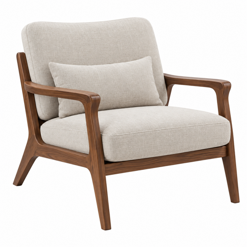 Fotel wypoczynkowy 78 x 82 x 85 cm beżowy z drewnianymi podłokietnikami w stylu retro
