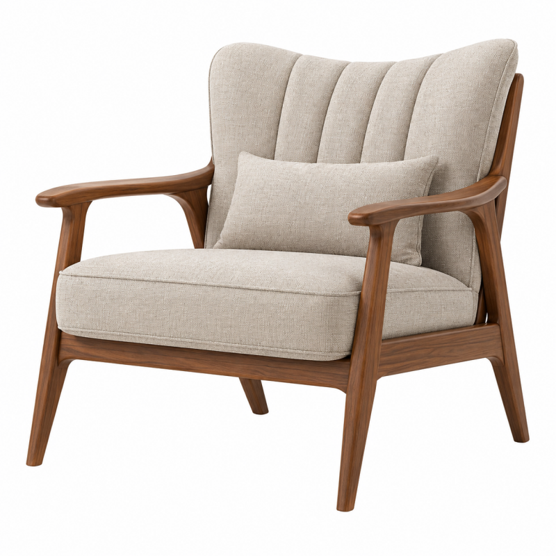 Fotel 78 x 80 x 90 cm beżowy tapicerowany tkaniną z drewnianymi podłokietnikami w stylu retro