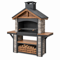 Grill ogrodowy 140 x 70 x 220 cm stal kamień drewno czarny brązowy z kominem