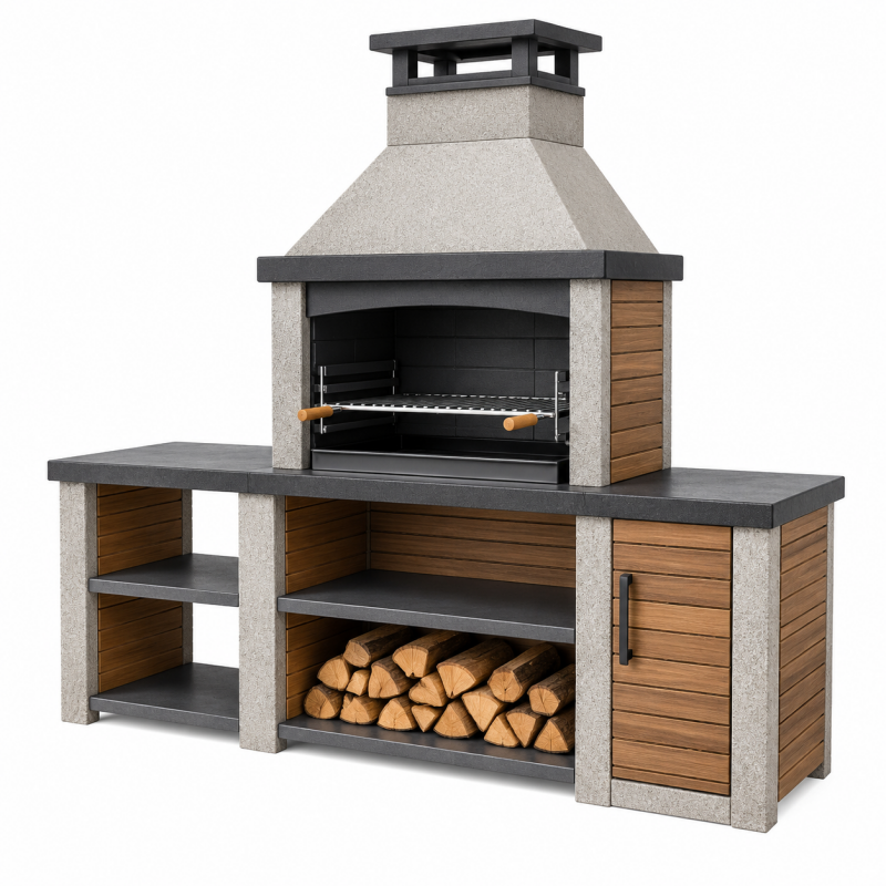 Grill ogrodowy 210 x 70 x 220 cm betonowy szary z kominem i rusztem