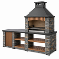 Grill ogrodowy 220 x 70 x 220 cm czarny metalowy z kamienną obudową i półkami w stylu rustykalnym