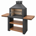 Grill ogrodowy 120 x 70 x 210 cm z kamienia i stali czarny z drewnianymi półkami